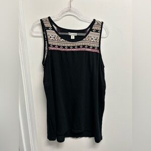 Artisan Ny Black Tank Top with Brown and White Accents